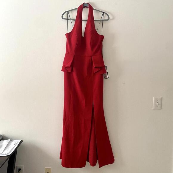 VINCE CAMUTO red ruffle halter maxi gown - Picture 4 of 6